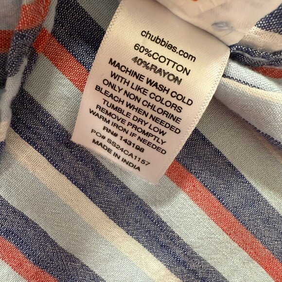 Chubbies Button-Down Shirt Men L Blue Red Striped Friday Short Sleeve - Picture 6 of 12